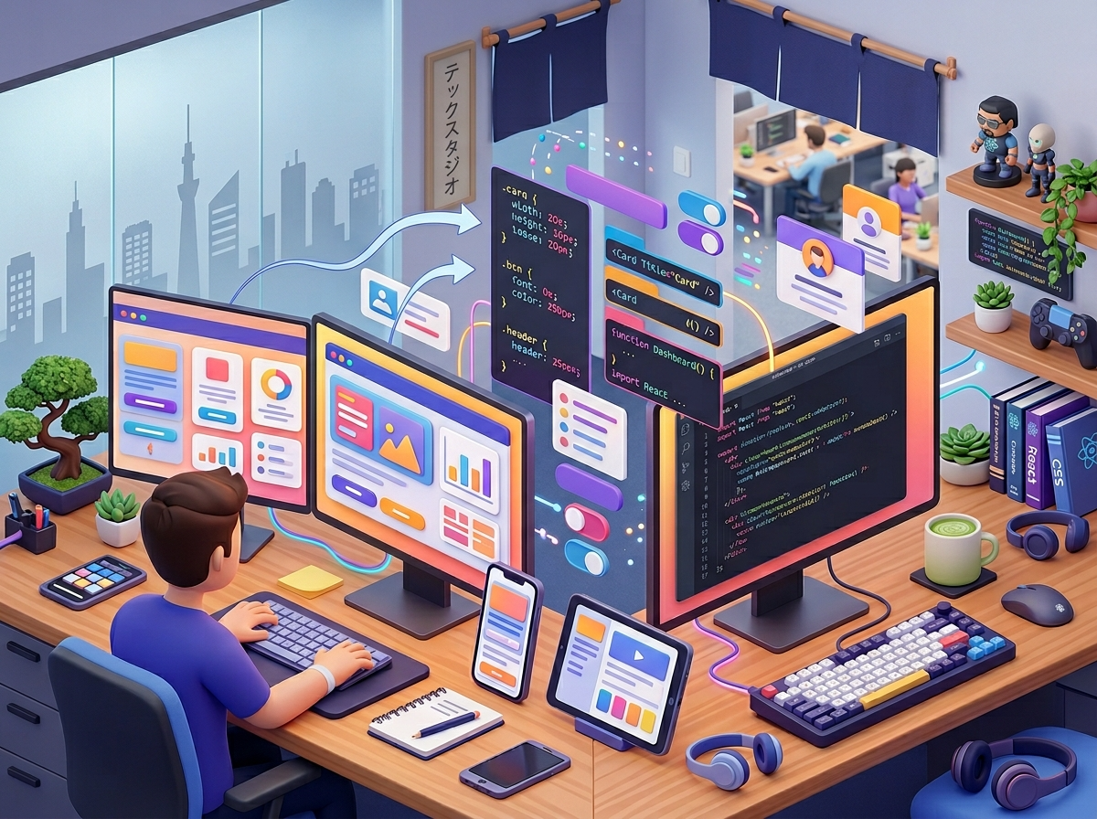 【UI】「モダンなカード型UIを作って」でCSSからReactまで生成