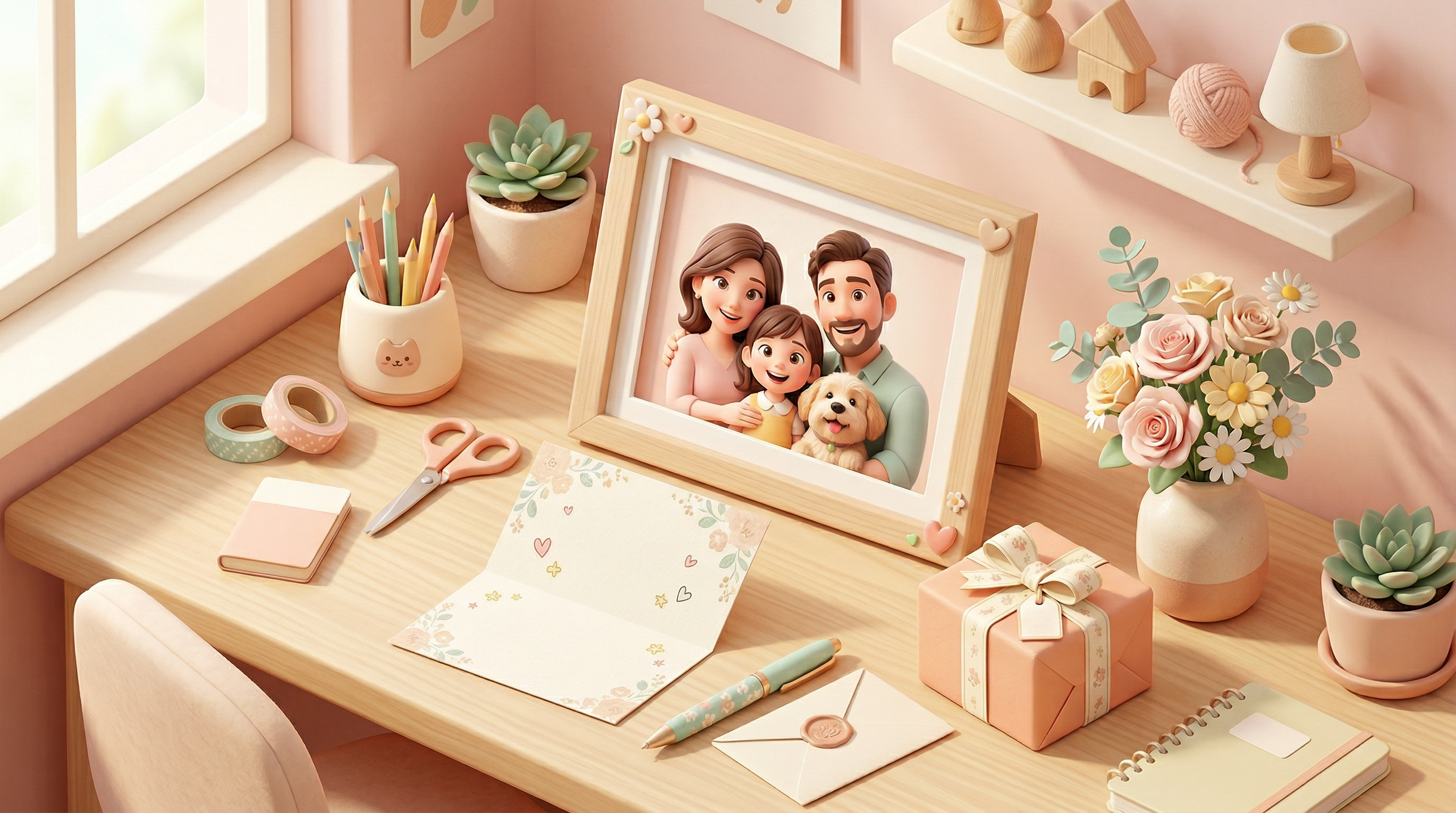 【ギフト】家族や友人の似顔絵を「ピクサー風」に。特別なメッセージカード作り